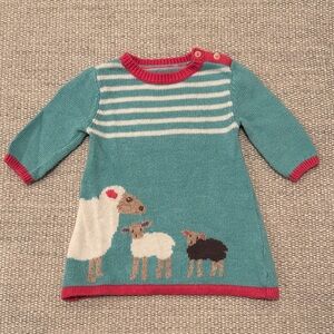 Baby Boden Striped Teal and Pink Dress with Sheep